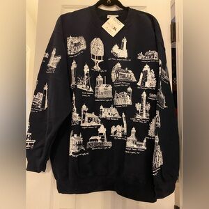 Michigan Rag Co NWT Vintage XL Navy Graphic Lighthouse Unisex Sweatshirt Y2K 90s